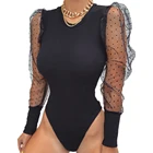 Женское Кружевное боди с пышными рукавами, элегантный винтажный Облегающий комбинезон в горошек, топ, облегающий сетчатый комбинезон для осени, 2020