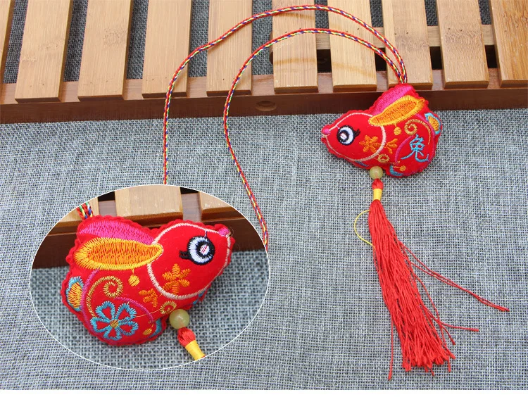 

Delicate twelve zodiac long rope neck balsam Purse Gift Chinese style Embroidery Fabric art blessing antiquities Perfume bag