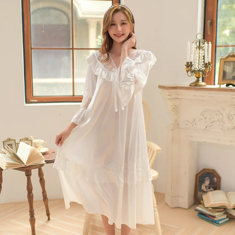 Spring 2021 New Wedding Red Nightdress Women's Long Sleeve French Sweet Princess Palace Style Nightdress Household Women's Wear