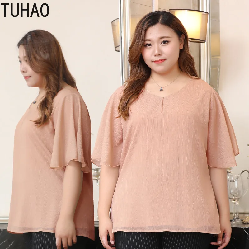TUHAO размера плюс 10XL 8XL 6XL женские шифоновые блузки топы летние блузы с коротким