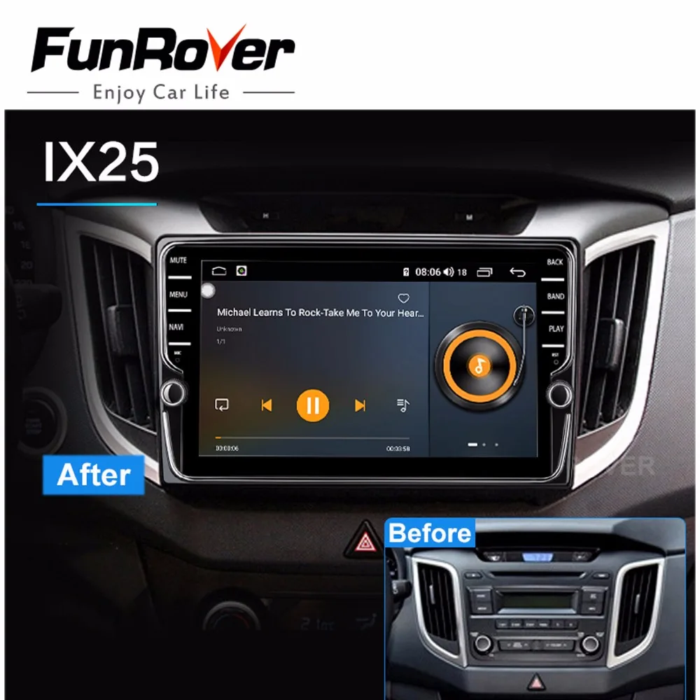 Funrover android9.0 2 din Автомобильный мультимедийный плеер dvd raido для Hyundai IX25 Creta gps