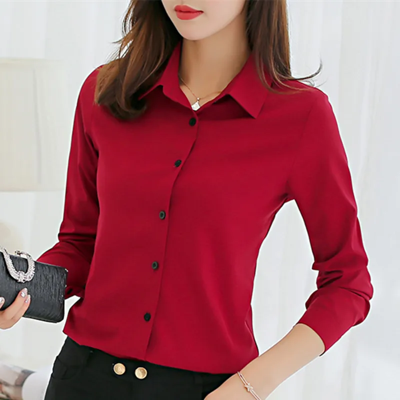 Блузка женская шифоновая с длинным рукавом модная рубашка в Корейском стиле