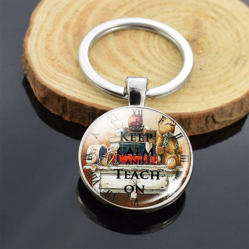 Двухсторонний брелок со стеклянным кабошоном брелки для ключей с надписью Keep Calm