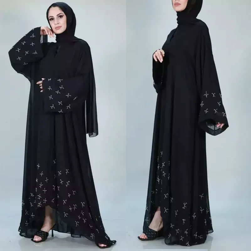 Ручная работа, Лидер продаж, бусины, мусульманский пеньюар, халаты syari Dubai, модное женское платье полной длины, мусульманское платье с поясом ...