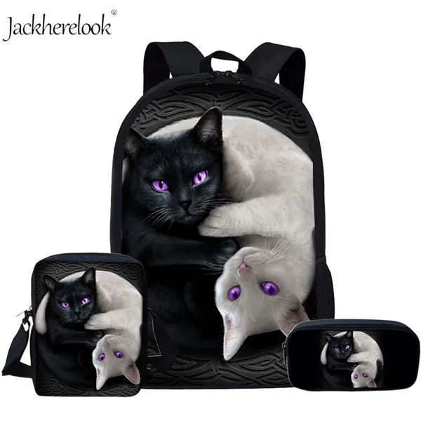 HK863CEK Jackhereook Черный Инь Ян кошки школьные рюкзаки для девочек милый детский рюкзак для котенка для мальчиков книжные сумки для начальной школы Студенческая сумка детские подарки - Цвет: HK863CEK