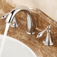 basin faucets chrome finish brass deck mounted bathroom sink faucets double handle 3 hole hot and cold water tap bnf083