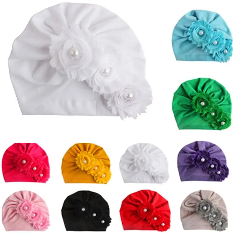 

Toddler Newborn Hat Cotton Three Flower Sweet Cute Solid Color Beanie Kids Baby Winter Warm