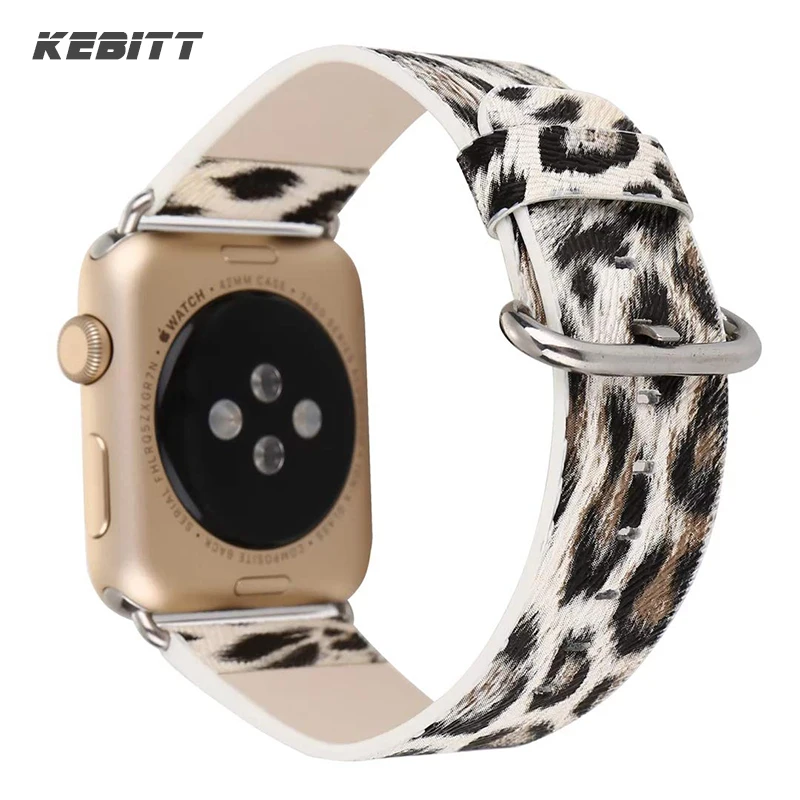 Ремешок Kebitt кожаный для Apple Watch 42 мм 38 40 44 цветной браслет с леопардовым принтом