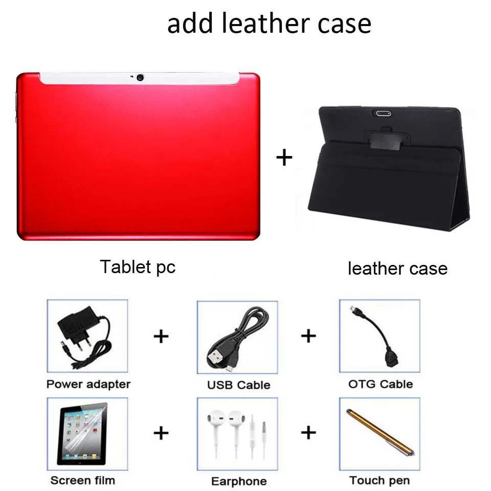 add leather case Настоящий Дека ядро 10 дюймов планшет 10,1 дизайн 4G Телефонный звонок Android 7,0 10 ядер планшет дети 4G+ 64G планшетный ПК 7 8 9 10 - Комплект: add leather case