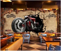 3d wall murals wallpaper for living room retro car motorcycle broken wall background home decor wall paper for walls 3 d