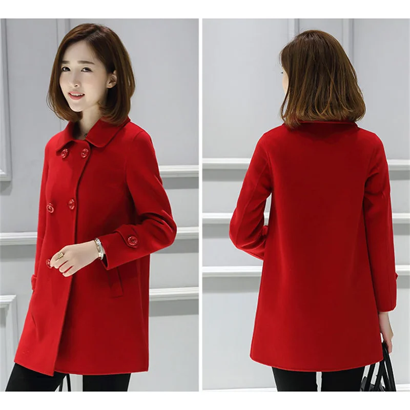 Женское шерстяное пальто красный серый розовый облегающий Топ с длинным рукавом