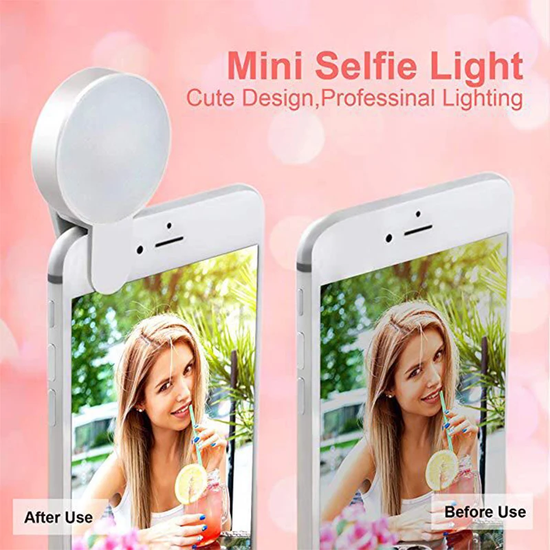 

2021 New Mini Mobile Phone Fill Light 9 Lamp Beads LED Selfie Ring Light Portable Circle Photography Clip Light Beauty Fill Lamp