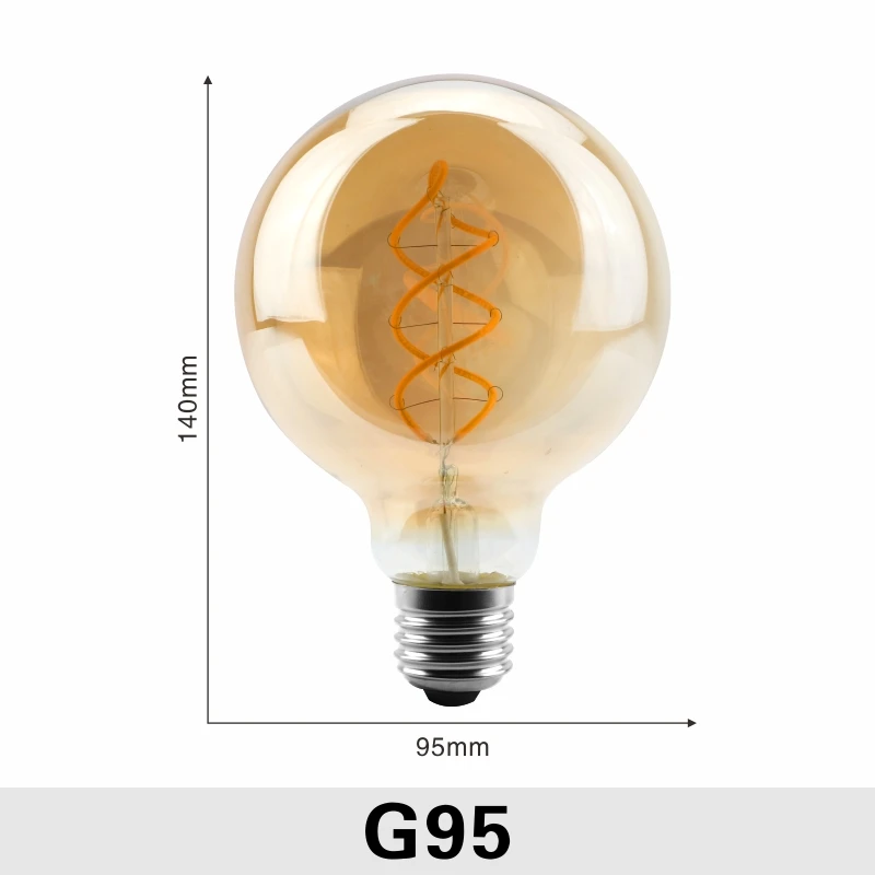 G95 С регулируемой яркостью Edison лампа 4 Вт 2200K C35 T45 A60 ST64 G80 G95 G125 спираль светильник светодиодный Лампа накаливания подвесной светильник в стиле ретро декоративный светильник ИНЖ - Испускаемый цвет: G95