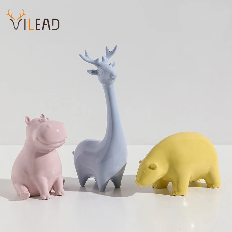 

VILEAD Ceramic Elephant Hippo Giraffe Polar Bear Figurines for Interior Nordic Cute Animal Statue Home Decoration Accessories