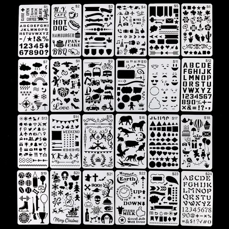 

24pcs/set Journal Border Drawing Template Ruler Stencil Painting Board DIY Album Dropshipping