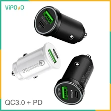 VIPOVO Mini PD20W+QC3.0 Car Charging Fast USB for iPhone 8 11 12 Xiaomi Huawei Samsung ipad Quick Charge Moible Phone PD Charger