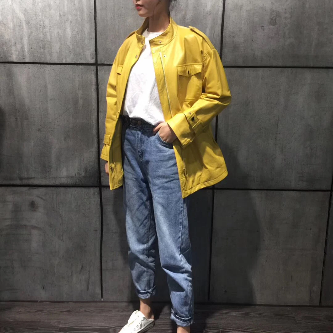 Women leather jacket autumn plus size sheepskin coat 2020 new fashion safari style female overcoat luxury clothes