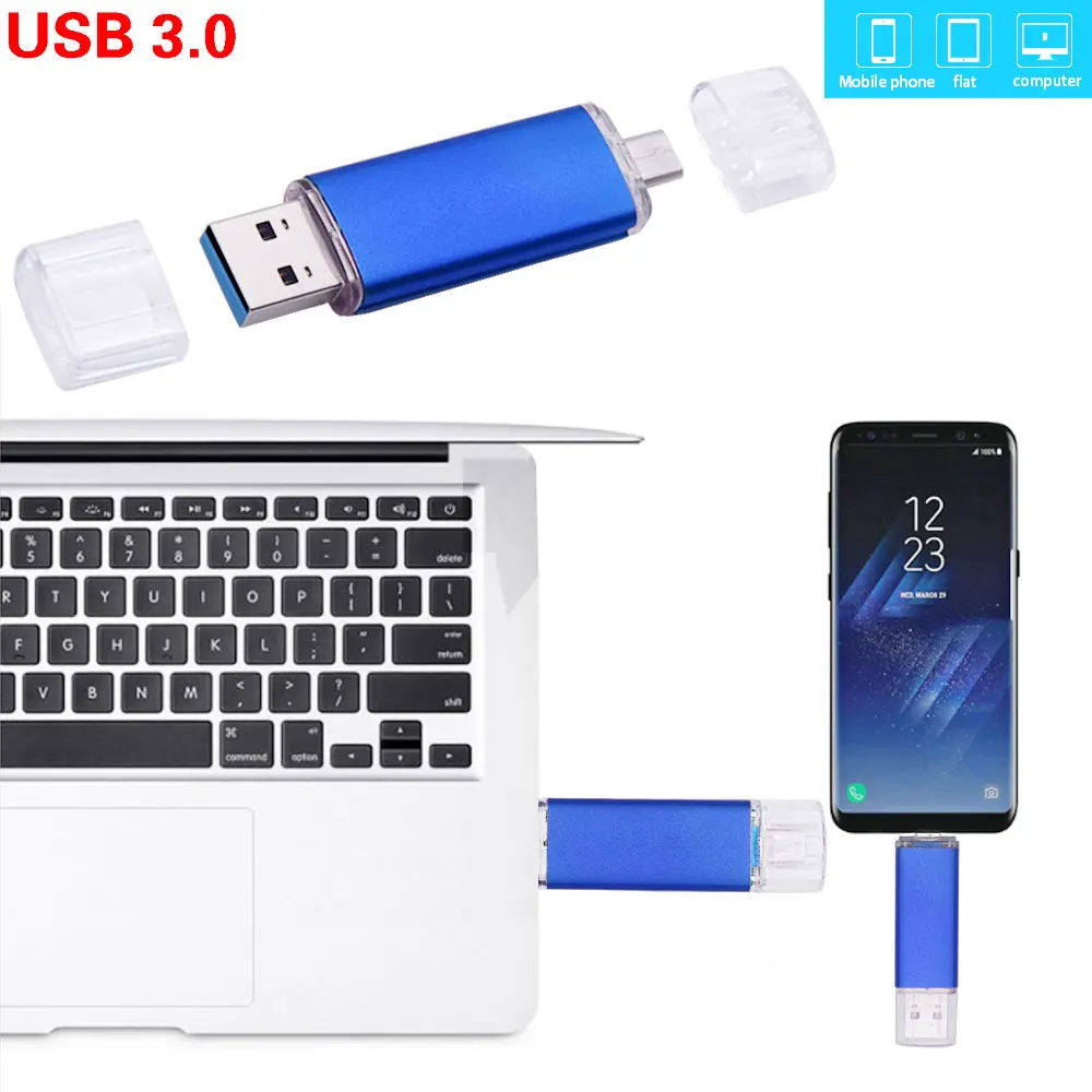 Флеш накопитель Usb 3 0 цветной металлический OTG 2 в 1 Флешка 64 ГБ 32 16 8 4 флеш