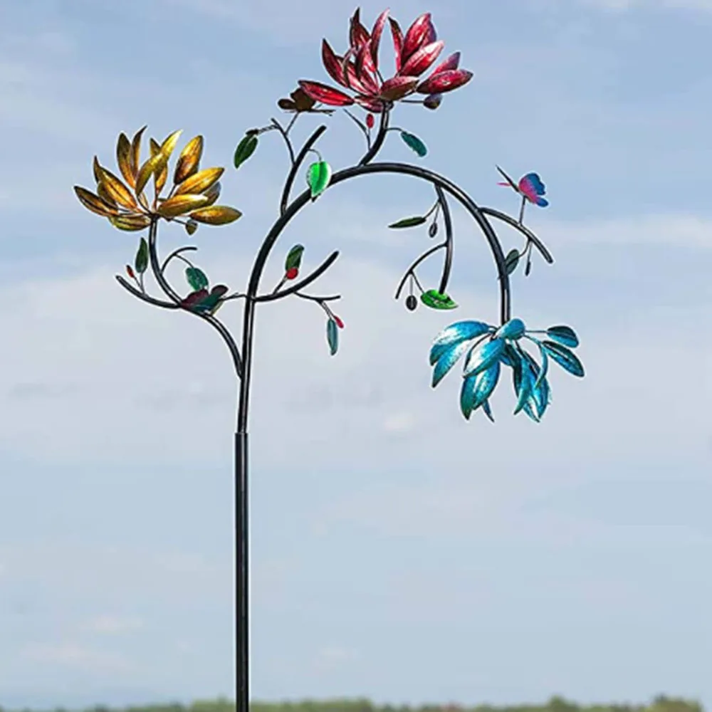 

Металлический вращающийся Спиннер с тремя вращающимися цветами и бабочками, вращающаяся мельница для сада, газона вечерние праздничный Де...
