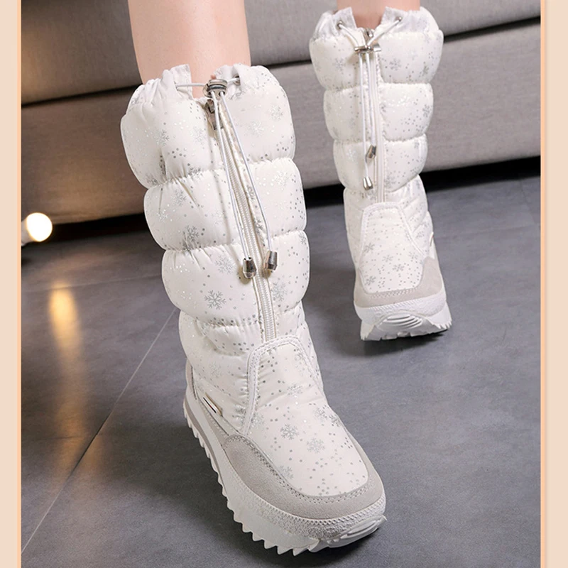 2019 зимние сапоги женские до середины икры теплая плюшевая обувь