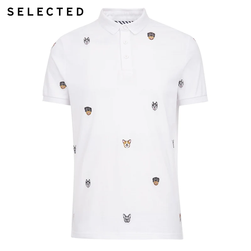 

SELECTED Men's 100% Cotton Dog Embroidery Casual Lapel Short-sleeved T-shirt|420206536