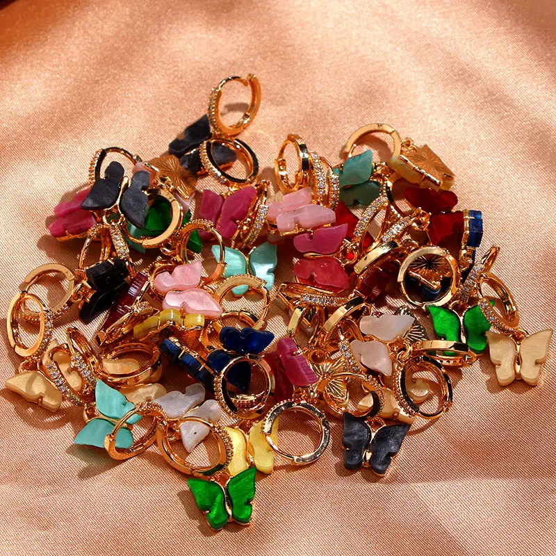 Женские Висячие серьги JJFOUCS разноцветные с фианитами в форме бабочки | Украшения