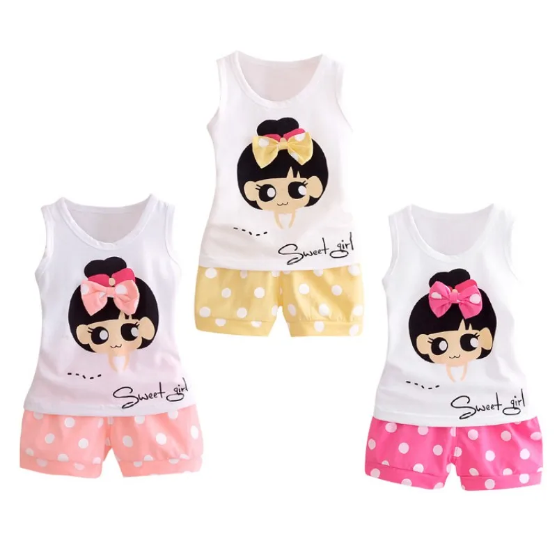 Комплекты Chidlren летние для маленьких девочек жилет без рукавов с мультяшным