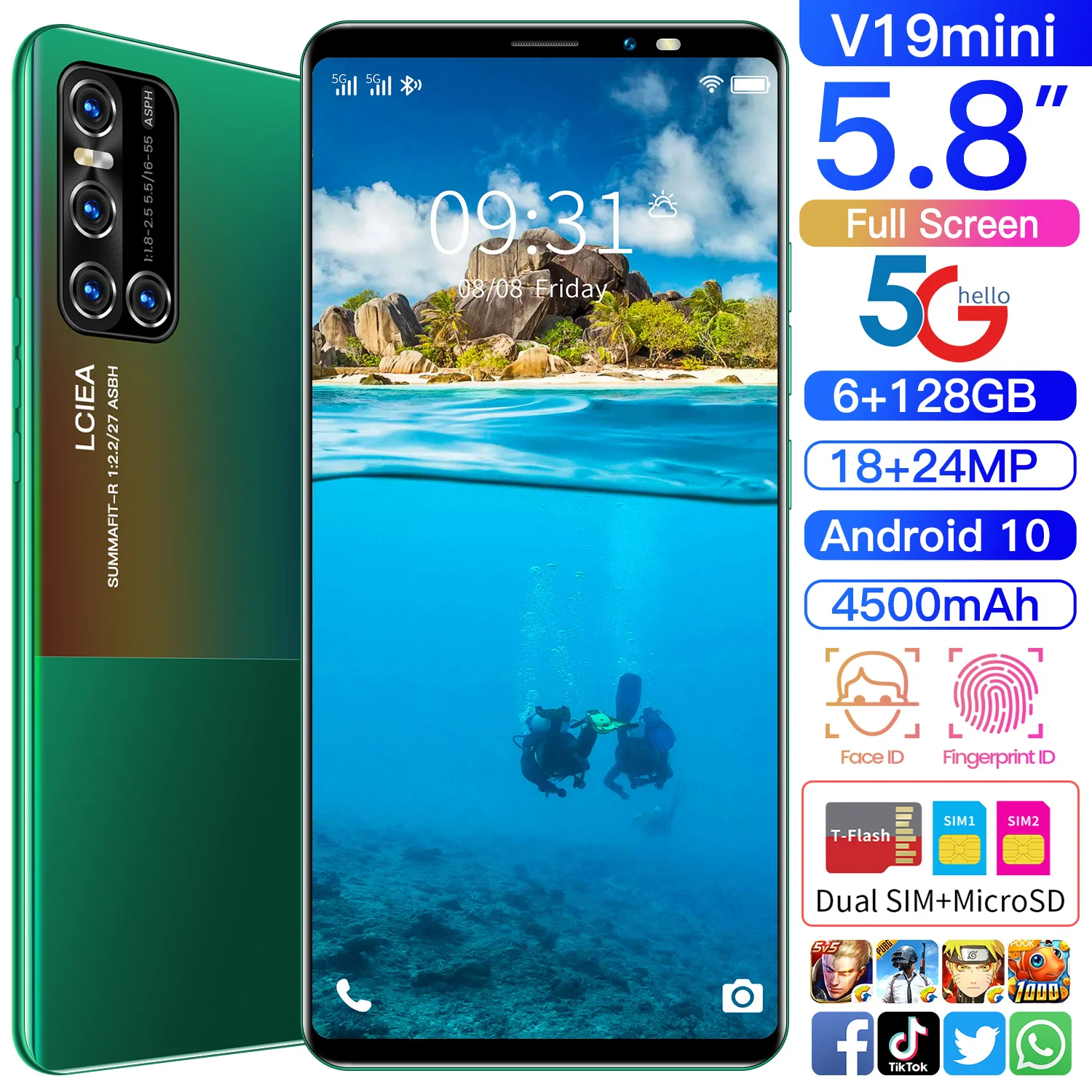 2021 Новый V19mini 5 дюймовый дешевый смартфон 13 + 24 Мп HD экран LTE 3G 4G сотовый телефон с