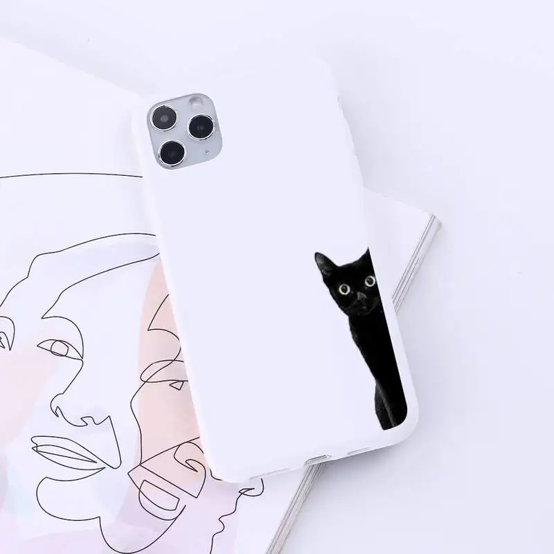 

black cat Cute animal fashion design pattern Phone Case Candy Color for iPhone 6 7 8 11 12 s mini pro X XS XR MAX Plus