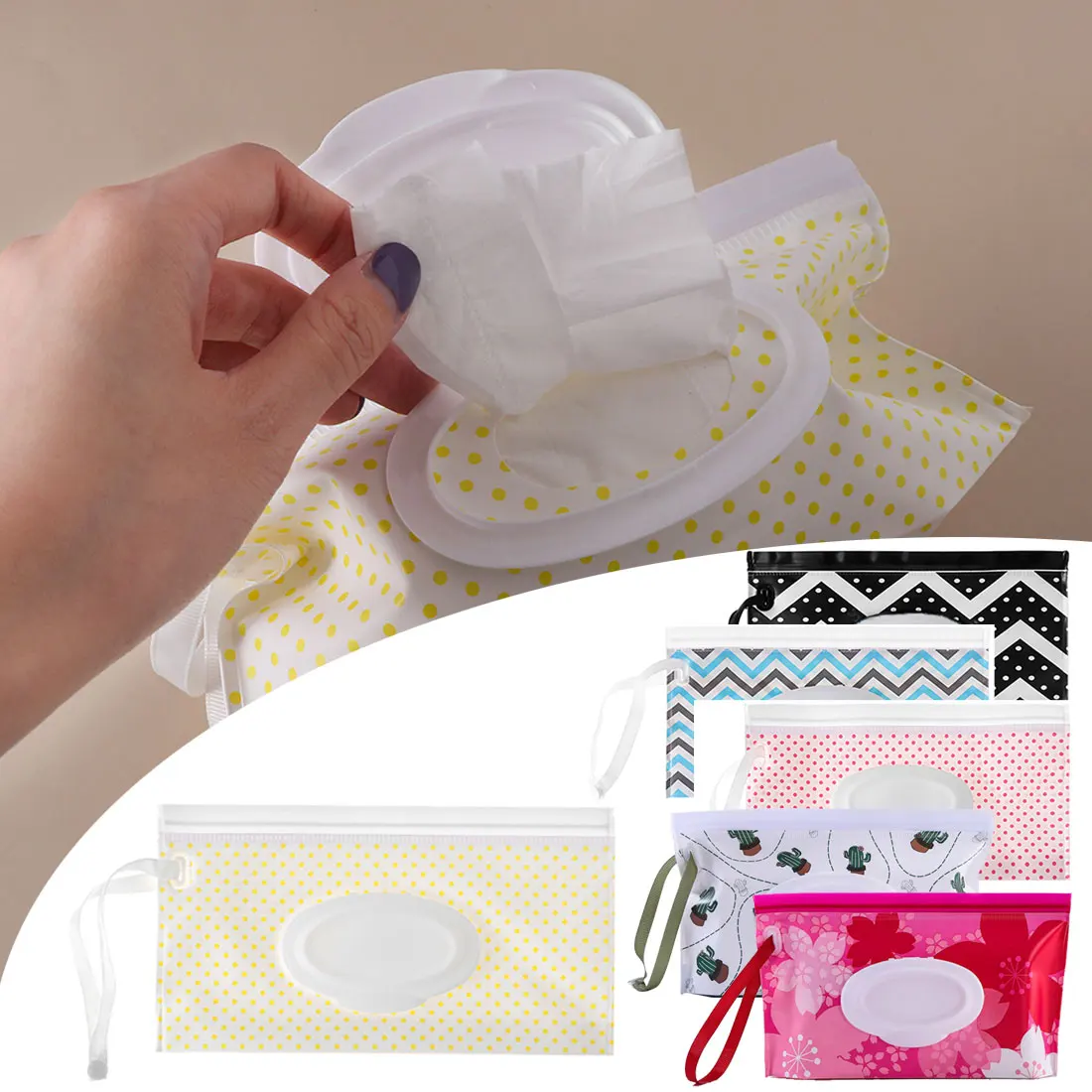 

Eco-friendly Baby Wet Wipes Bag Snap Strap Wipes Container Clamshell Cosmetic Pouch Clutch Cleaning Wipes Carrying Bags 1pc
