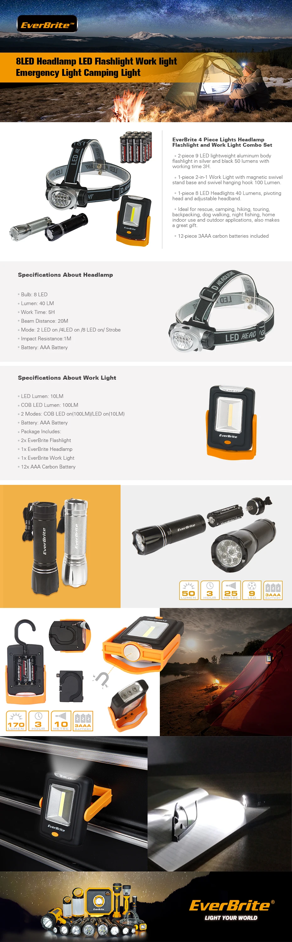 EverBrite 8 светодиодный налобный фонарь светодиодный вспышка светильник рабочий светильник аварийный светильник походный светильник