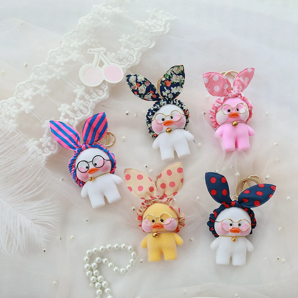 

Funny Novelty Little Yellow Duck Plush Keychains Toys Dolls Gift For Kids Girls Pendant Polka Dot Bow Soft Toys Ducks Doll