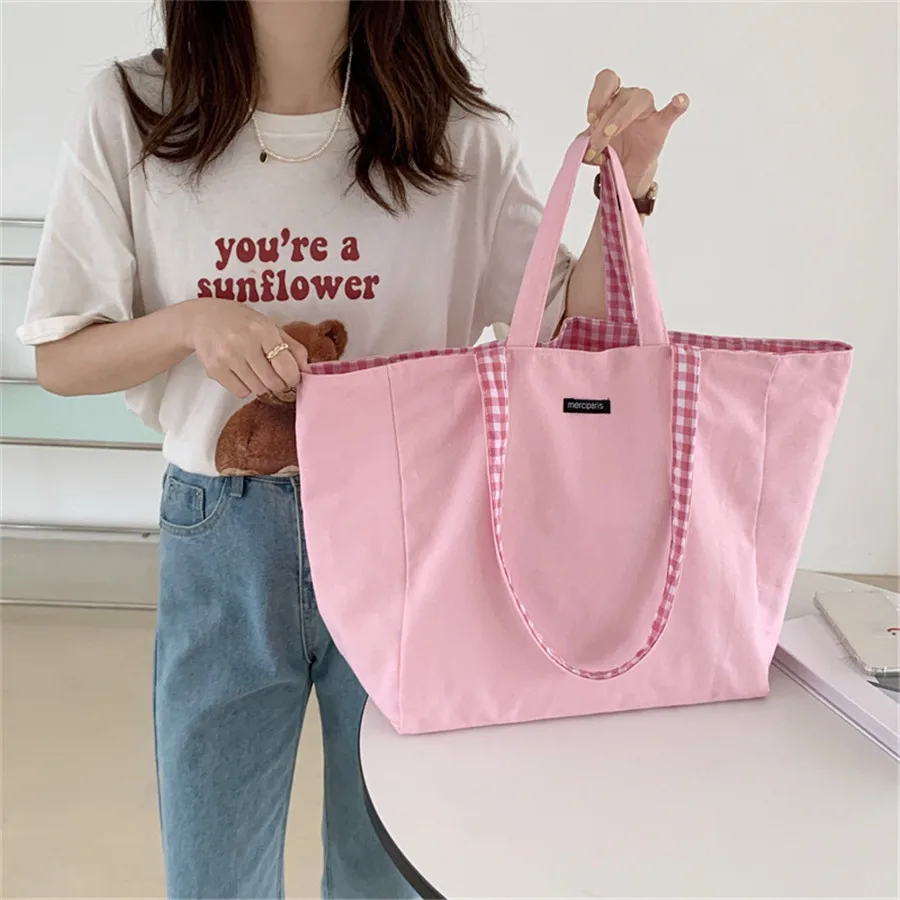 

New Women Bag Canvas Tote Purses Ladies Use Both Sides Leisure Woman Handbags Shoulder Cloth Purse Female Messenger Bag