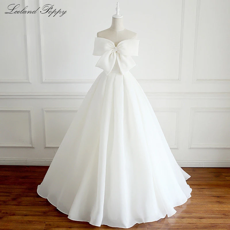 

Lceland Poppy Elegant A-line Organza Wedding Dresses Floor Length Sleeveless Vestido de Novia Bridal Gowns with Bow Knot