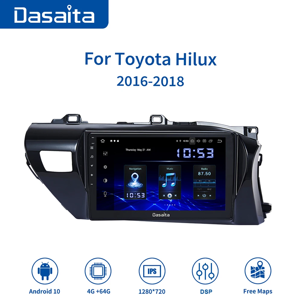 Автомобильный радиоплеер Dasaita TDA7850 10 2 дюйма IPS Android 0 для Toyota Hilux 2016 2017 Bluetooth GPS