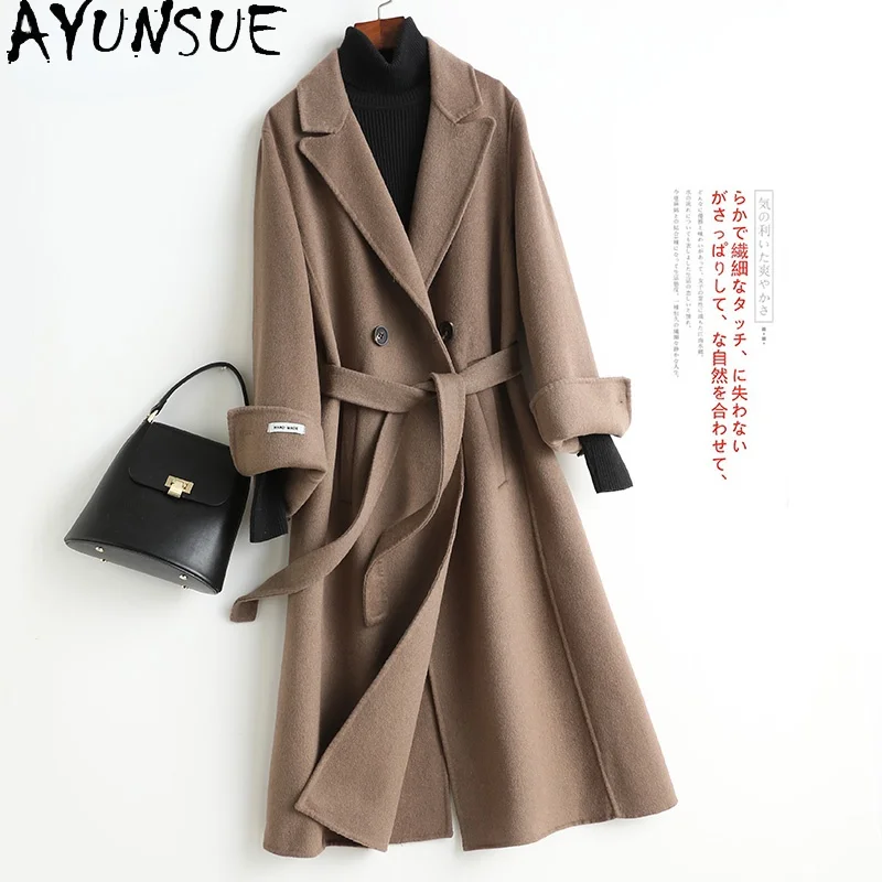 

AYUNSUE Spring Autumn Long Elegant Double-sided Woolen Coat Female 2021 Women's Fur Coat Korean Wool Jacket Manteau Femme Gxy433