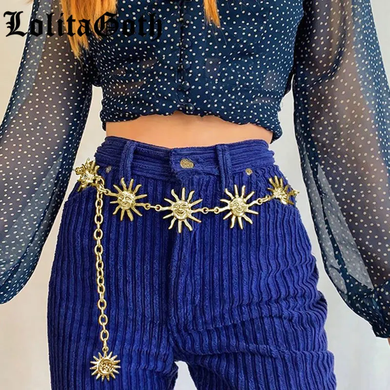 

Lolita Goth Chain Belt Women Harajuku Sun Belt Streetwear Punk Metal Vintage High Waist Chain Pendant Chain Belt Female Party
