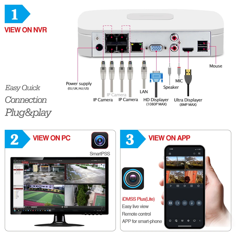 

Dahua 4MP 4+2/4 Security Camera System 4MP IP Camera IPC-HDW4433C-A 8CH POE NVR4104-P-4KS2 Surveillance P2P System Remote View