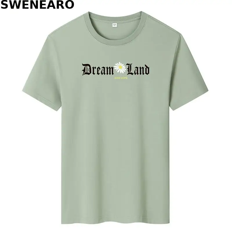 

SWENEARO 2021 new summer T-shirt men's 100% pure cotton daisy print T-shirt men's casual O-neck short-sleeved brand T-shirt