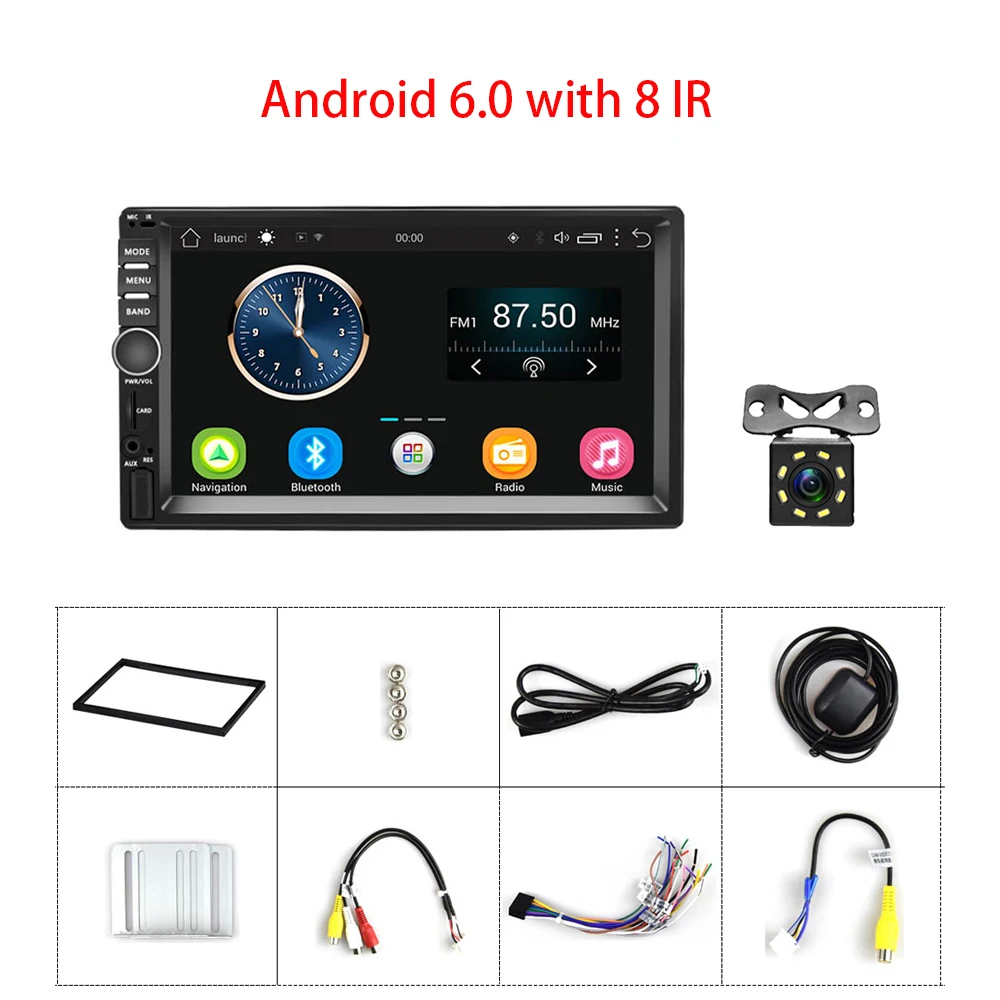 Hikity 7 дюймов Android автомобильный Радио gps навигация 2 Din универсальный RDS автомобильный мультимедийный плеер Зеркало Ссылка Авторадио Поддержка камеры - Цвет: With 8 IR Camera