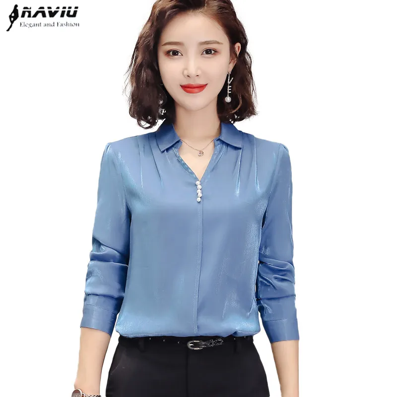 2019 Осенняя Новая Профессиональная модная рубашка женская с длинным рукавом v