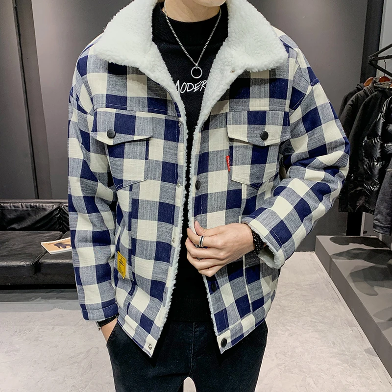 

Plaid Casual Jackets For Men Winter Thicker Warm Lambswool Coats Good Quality Men Down Jackets Warm Parkas Outwear Winter Coats