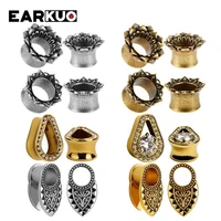 earkuo new water drop crystal zircon vintage flower copper ear piercing plugs gauges body jewelry earring tunnels expanders 2pcs