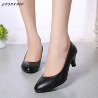 women leather mid heel pumps 2021 new high quality shoes classic black high heels shoes for office ladies shoes