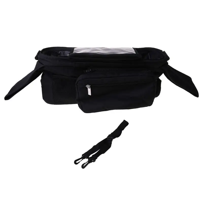 

50LE Pram Buggy Organiser Bag & Pram Organiser Bag with Mobile Phone Pocket Holder & Zipped Lid. Black Pushchair Organiser