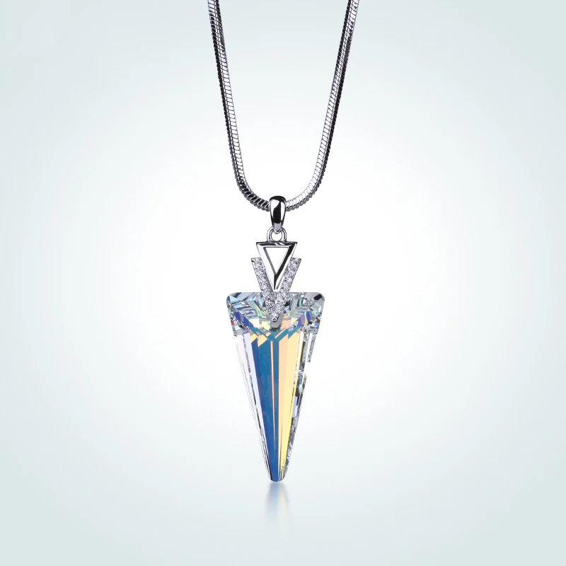 as picture Женское Ожерелье Warme Farben с кристаллами Swarovski, изящное ювелирное изделие, ожерелье с подвеской из треугольника и кристаллов, ожерелье со змеиной цепочкой - Цвет камня: as picture
