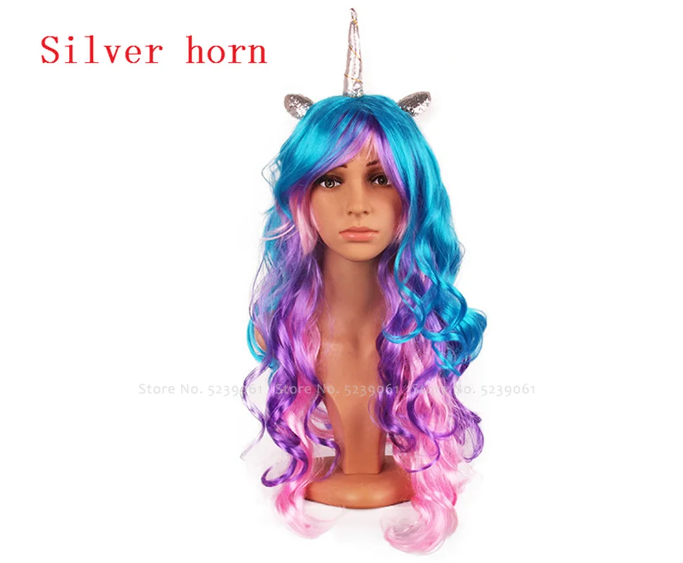 С героями из мультфильмов Для женщин в виде радужного единорога парик Рог