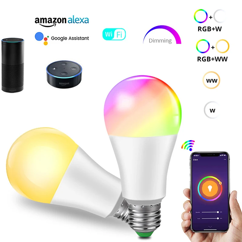

Smart Light Bulb 15W WIFI RGB Lamp E27 B22 Work With Alexa/Google Home 85-265V RGB+White Dimmable Timer Home Magic Blub