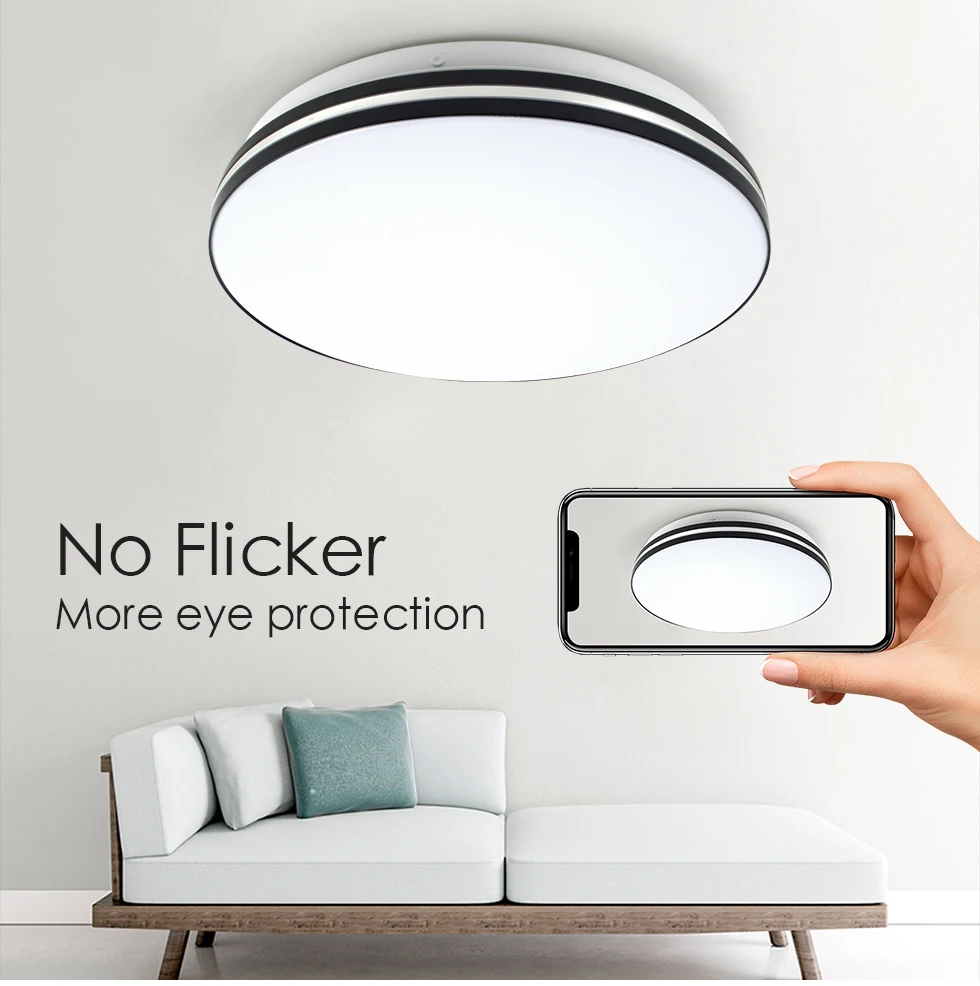 

VIPMOON Modern LED Ceiling Light 12W/18W/24W/36W Round Dual Black Frame Decor Lamp Living Room Kitchen Bedroom Hanging Lights