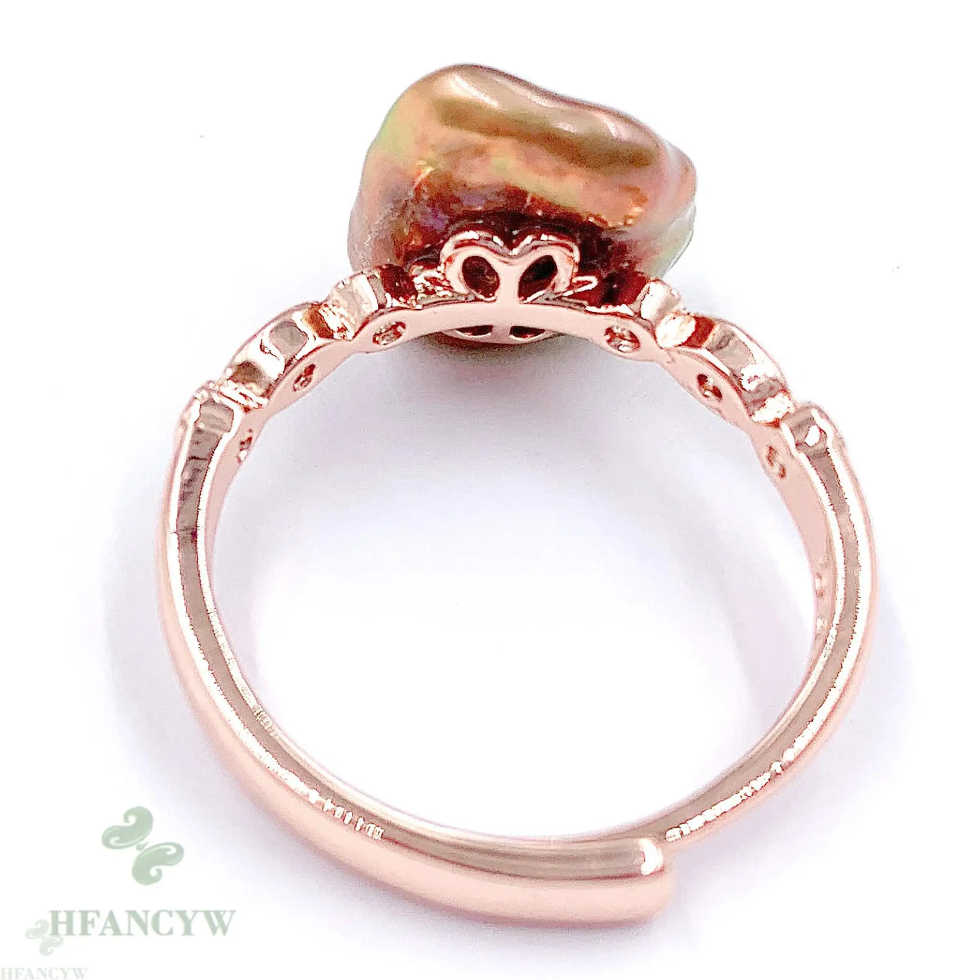 Фиолетовый барочный жемчуг Открытый регулируемый розовое золото кольцо